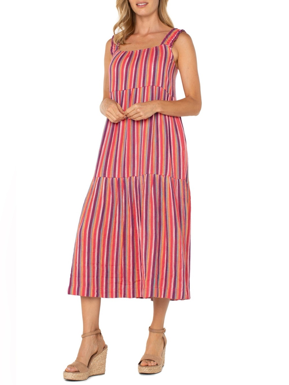 NWT Liverpool Los Angeles Striped Midi Sundress Multicolor Pockets Boho - Picture 9 of 11